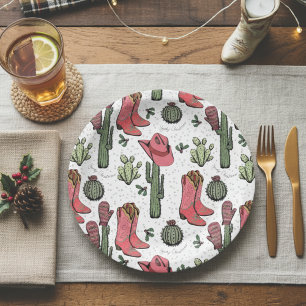 Assiettes En Carton Bottes de la petite fille de Noël de l'Ouest