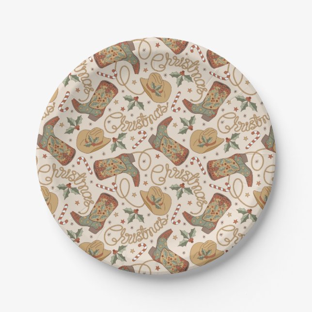 Assiettes En Carton Bottes de Noël de l'Ouest et Motif Casquette (Devant)