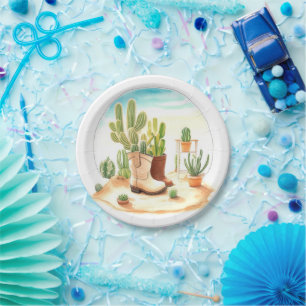 Assiettes En Carton Bottes et berceuses : Baby shower Wild West Cowboy