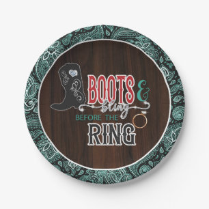 Assiettes En Carton Bottes et Bling Avant l'Assiette de Bague - Turq
