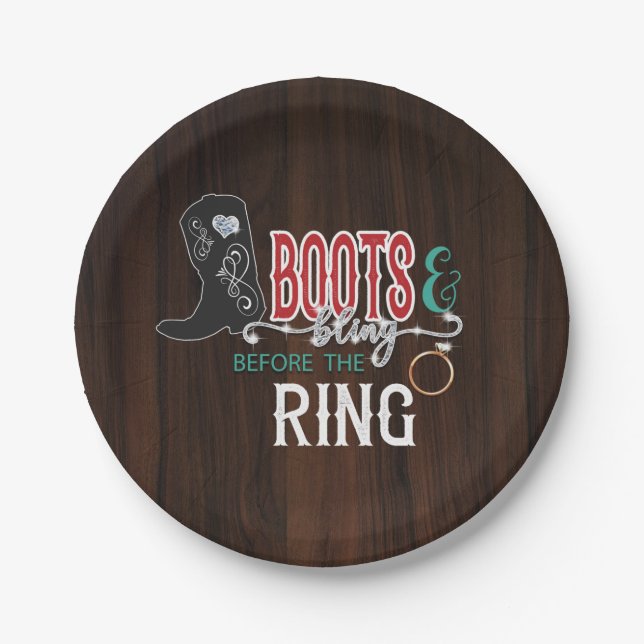 Assiettes En Carton Bottes et Bling avant l'assiette de fiançailles (Devant)
