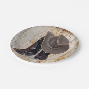 Assiettes En Carton Bottes et casquette de cowboy