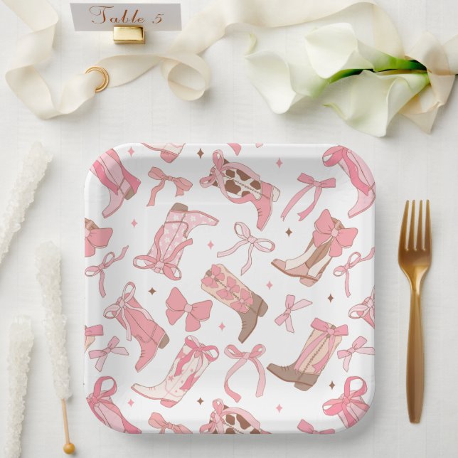 Assiettes En Carton Bottes rodéo rose occidentale avec Fête des mariée (Mariage)
