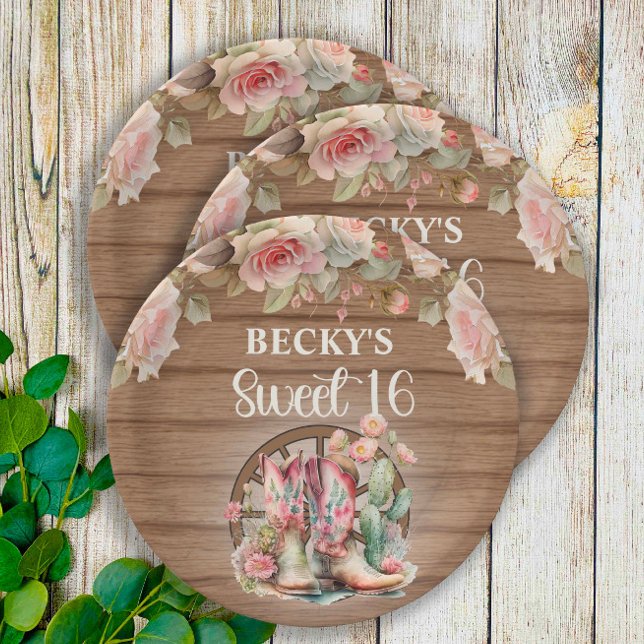 Assiettes En Carton Bottes rustiques de fille rose Roses doux 16 (Créateur téléchargé)