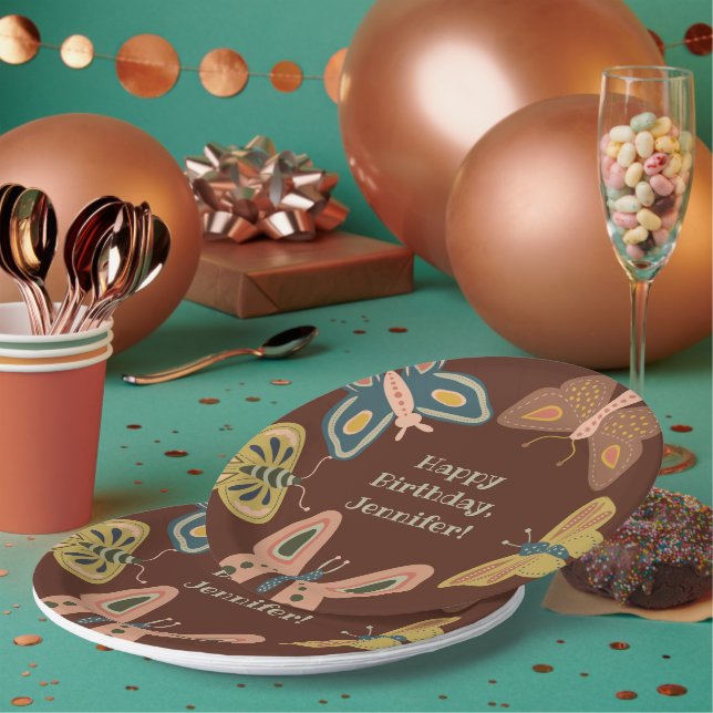Assiettes En Carton Bouches d'art populaire, Papillons Plutôt Brown (Multi)