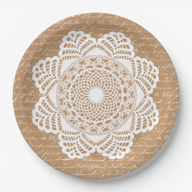 Assiettes En Carton Boucle & dentelle Shabby Plaque en papier chic (Devant)