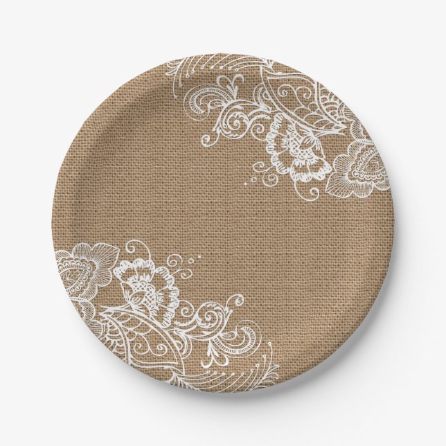 Assiettes En Carton Boucles et dentelles Shabby Plaques de papier chic (Devant)