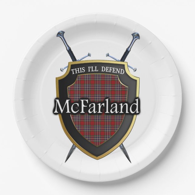 Assiettes En Carton Bouclier et épées de tartan de McFarland de clan (Devant)