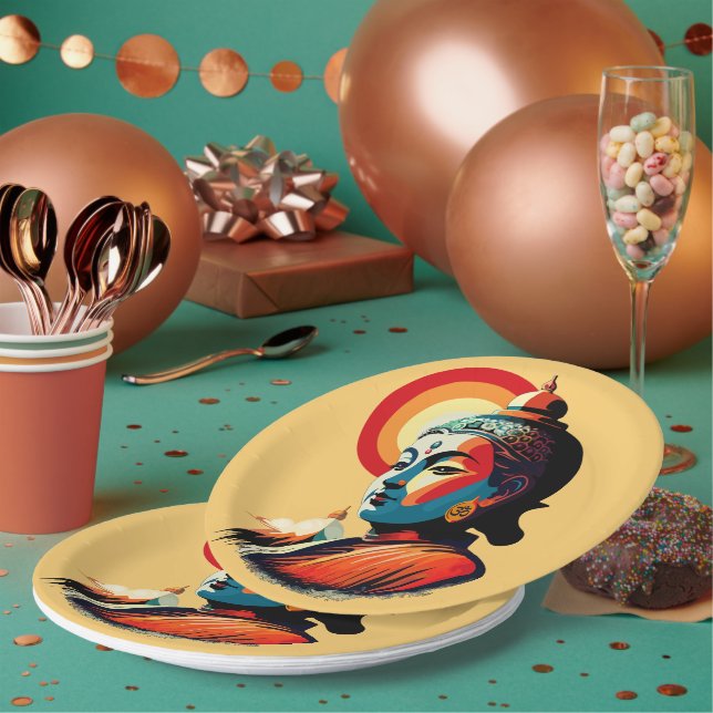 Assiettes En Carton Bouddha Lord Retro Pop Art Portrait (Multi)