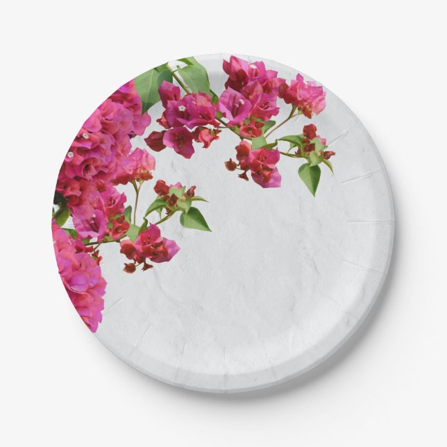 Assiettes En Carton Bougainvilliers Floral Méditerranée Grecque (Devant)