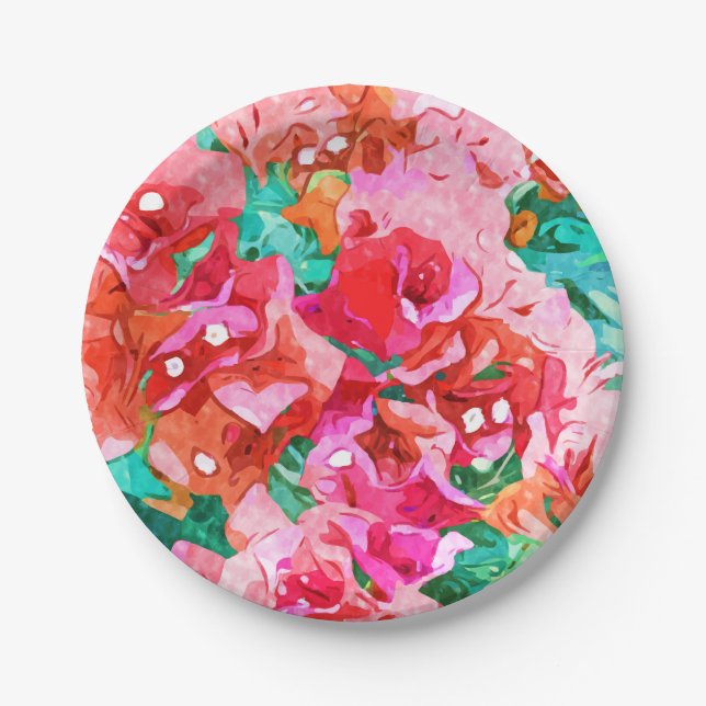 Assiettes En Carton Bougainvilliers sauvages, fleurs été Floral Bohème (Devant)
