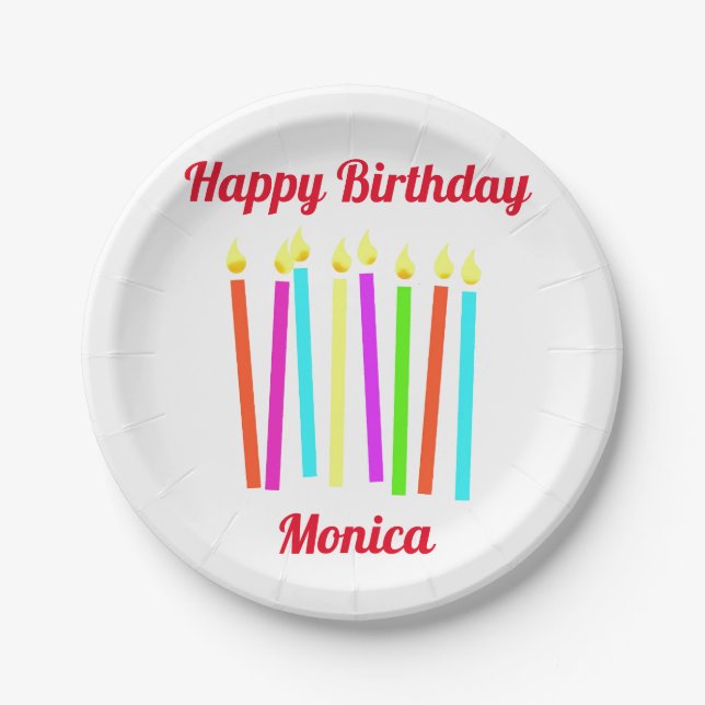 Assiettes En Carton Bougies colorées Bonne plaque de papier d'annivers (Devant)