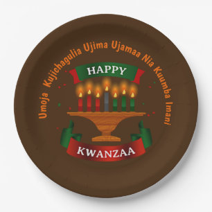 Assiettes En Carton Bougies Kwanzaa Rouge Noir Vert 7 Principes 9"   