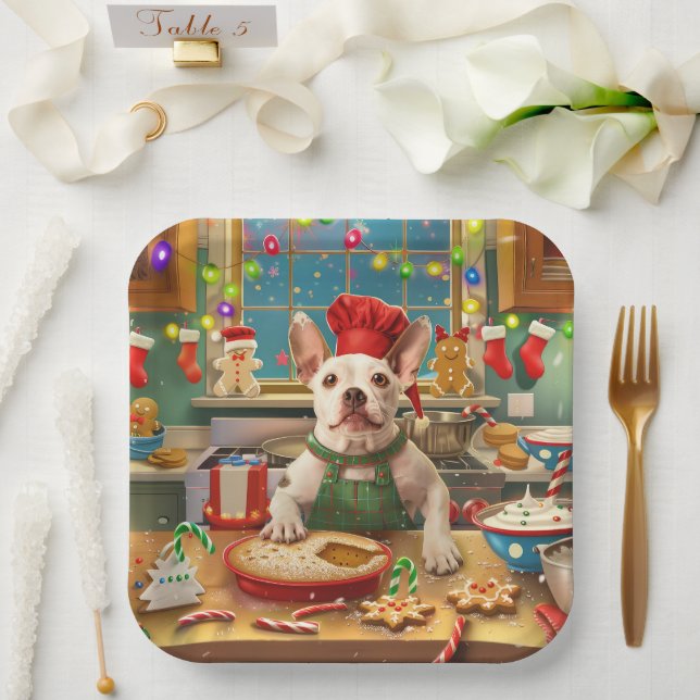 Assiettes En Carton Boulangerie de Noël Bull Terrier (Mariage)