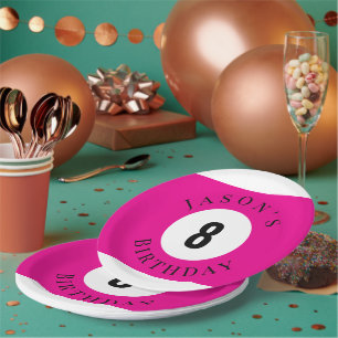 Assiettes En Carton Boule de Billard Rose Personnalisée pour Anniversa