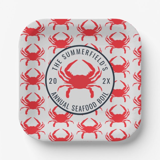 Assiettes En Carton Boule de crabe d'été Fête de fruits de mer sur mes (Recto)