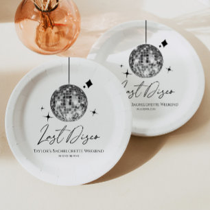 Assiettes En Carton Boule de Disco Argentée Dernière Disco Enterrement