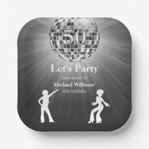 Assiettes En Carton Boule de Disco Rétro Vintage Noir Blanc 50e Annive