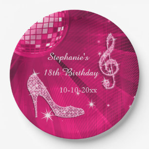 Assiettes En Carton Boule de disco rose chaud et talons 18e anniversai