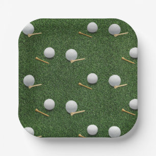 Assiettes En Carton Boule de golf sur gazon vert pour la fête de golf