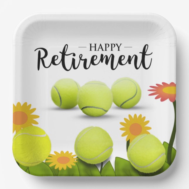 Assiettes En Carton Boule de tennis avec fleur pour joueur Retraite (Recto)