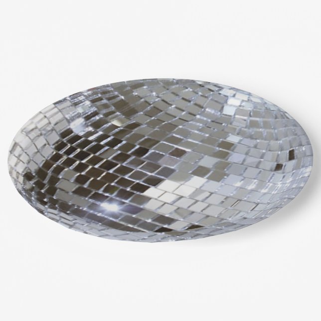 Assiettes En Carton Boule Disco En Miroir 1 (Angle)