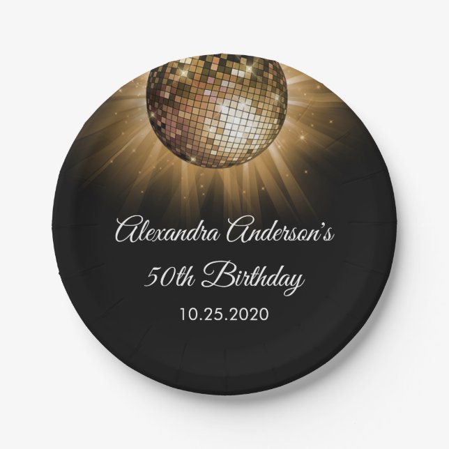 Assiettes En Carton Boule Disco Gold 50th Birthday Party (Devant)