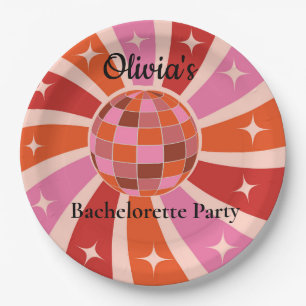 Assiettes En Carton Boule Disco Retro Personnalisée Bachelorette