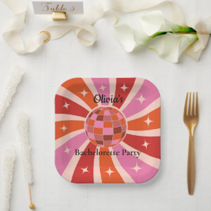 Assiettes En Carton Boule Disco Retro Personnalisée Bachelorette