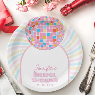 Assiettes En Carton Boule disco rose rétro funky 70s 80s enterrement d