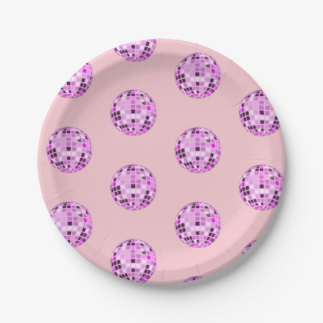 Assiettes En Carton Boule moderne rose violet Disco Motif Pastel rose (Devant)