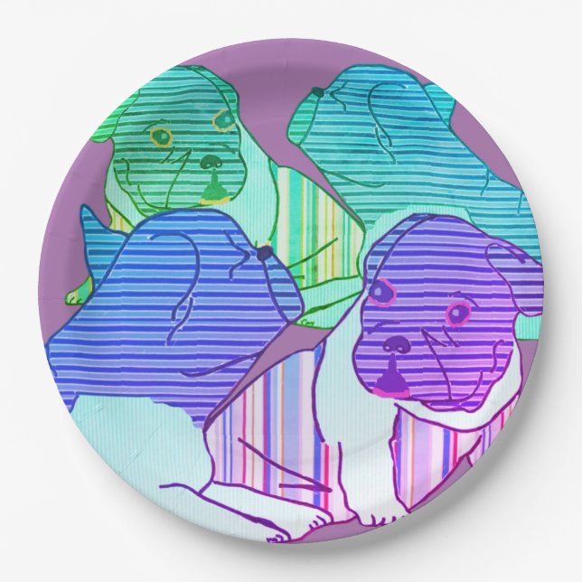 Assiettes En Carton Bouledogue français Comic Neon Bouledogue français (Devant)