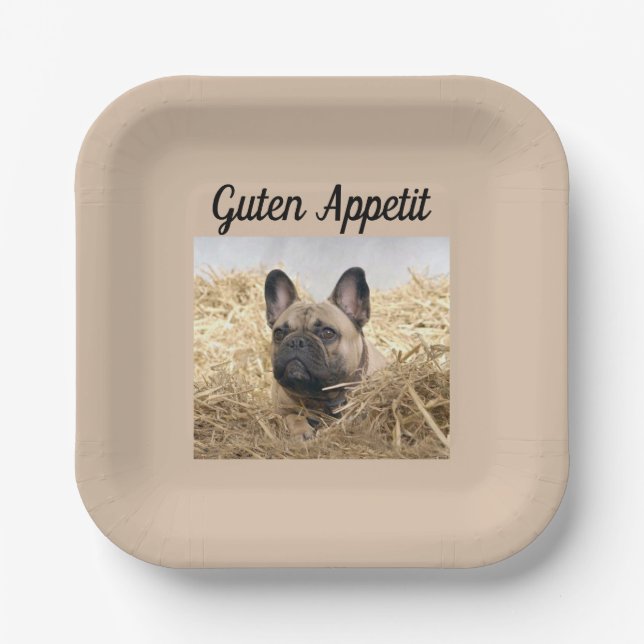 Assiettes En Carton Bouledogue français dans la paille Bouledogue fran (Recto)