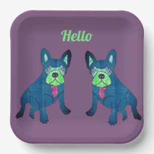Assiettes En Carton Bouledogue français dit Bonjour Bouledogue Françai