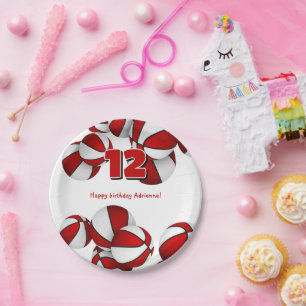 Assiettes En Carton boules de basket blanc rouge jeune athlète anniver