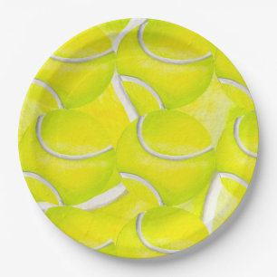 Assiettes En Carton Boules de tennis sur l'arrière - plan jaune pour l