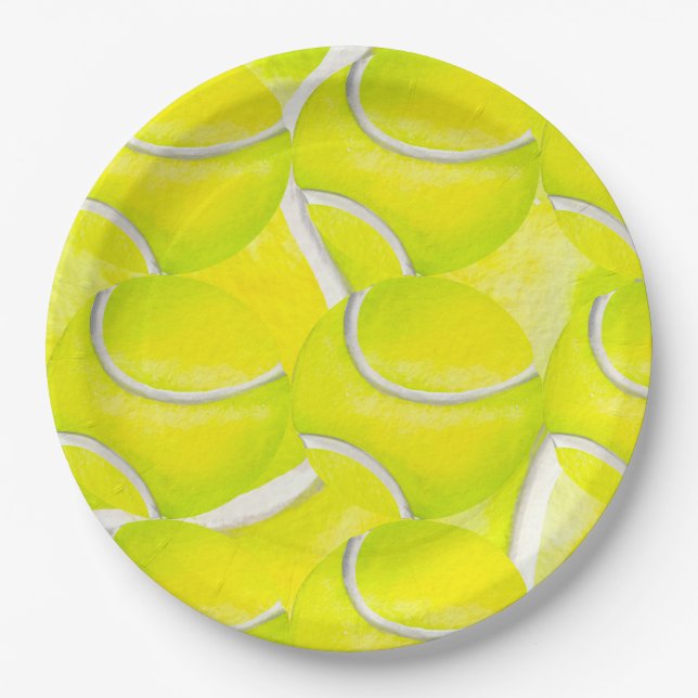 Assiettes En Carton Boules de tennis sur l'arrière - plan jaune pour l (Devant)