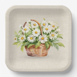 Assiettes En Carton Bouquet Aquarelle Daisy En Panier