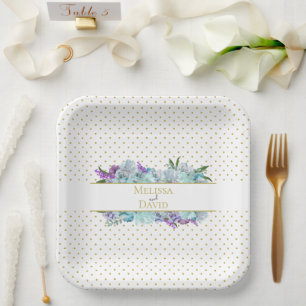 Assiettes En Carton Bouquet bleu turquoise Mariage Suite Réception