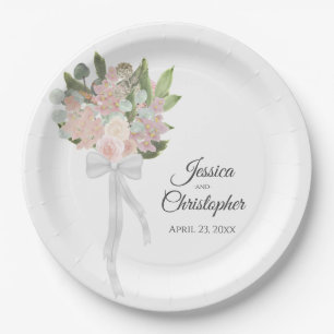 Assiettes En Carton Bouquet d'aquarelle rose simple Mariage
