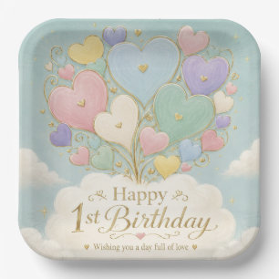 Assiettes En Carton Bouquet de ballons en forme de cœur pastel pour 1e
