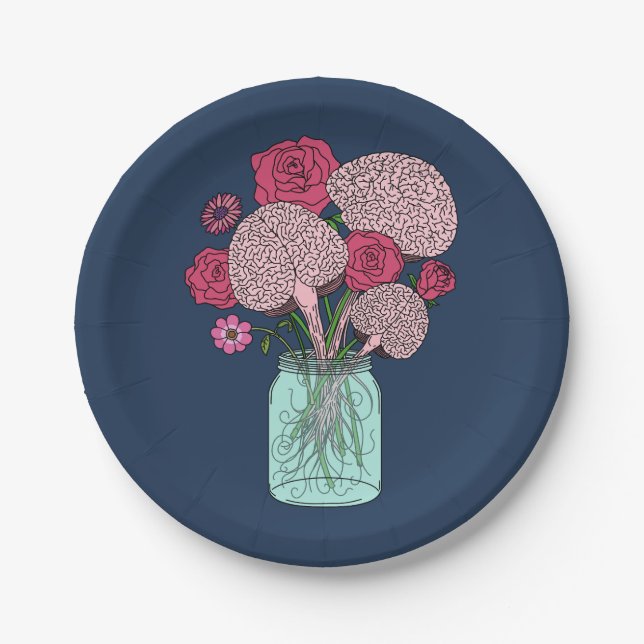 Assiettes En Carton Bouquet de fleurs cérébrales (Devant)