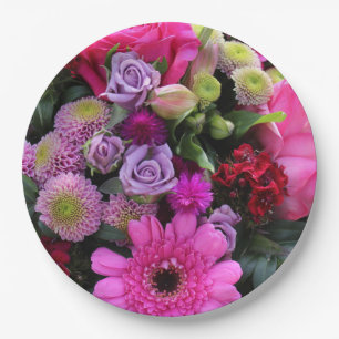 Assiettes En Carton Bouquet de fleurs roses et violettes Photo