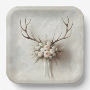 Assiettes En Carton Bouquet de mariage et bois de cerf