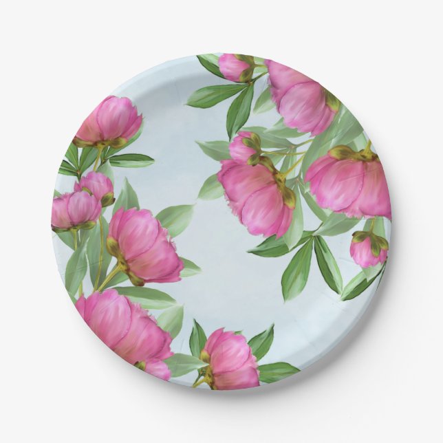 Assiettes En Carton Bouquet de pivoines roses jolies (Devant)