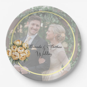 Assiettes En Carton Bouquet de rose jaune-beurre photo Mariage