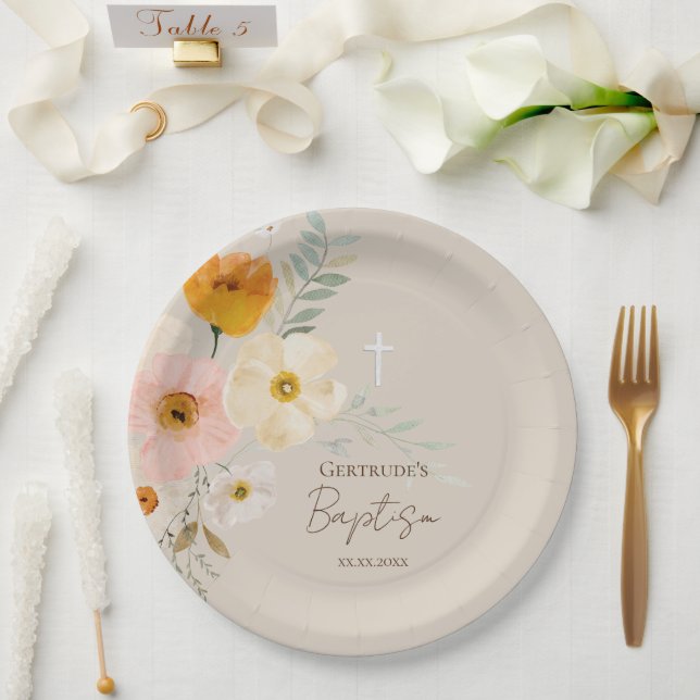 Assiettes En Carton Bouquet délicat du baptême (Mariage)