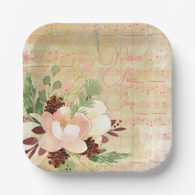 Assiettes En Carton Bouquet d'hiver féminin en Noël rose pâle (Recto)