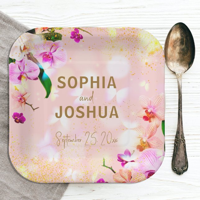 Assiettes En Carton Bouquet d'orchidée romantique Mariage élégant (Créateur téléchargé)