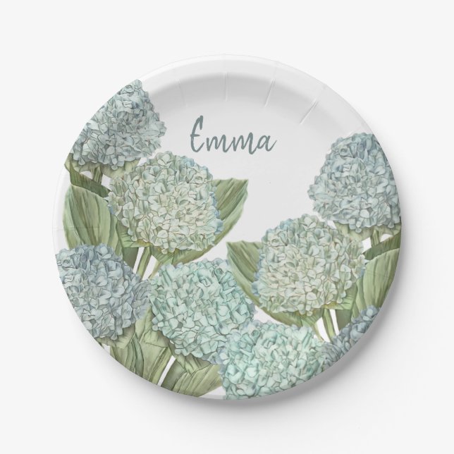 Assiettes En Carton Bouquet Dusty Blue Hydrangea (Devant)